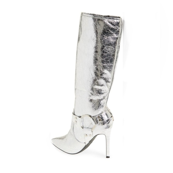 WILD DIVA LOUNGE Shaya Buckle Silver Boots Stilettos Heel Shoes Size 5.5 NEW - Picture 2 of 10